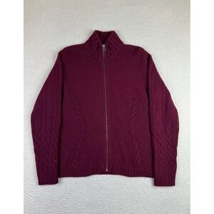 Eddie‎ Bauer Womens Purple Lambswool Full Zip Mock Neck Cable Knit Sweater L